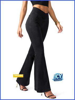 Women's Stretchy Flare Bell Bottom Jeans High Rise Crossover Waist